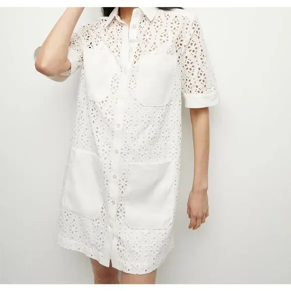 NWOT: Veronica Beard Rafaela Cotton Eyelet Mini Shirtdress - Picture 2 of 9